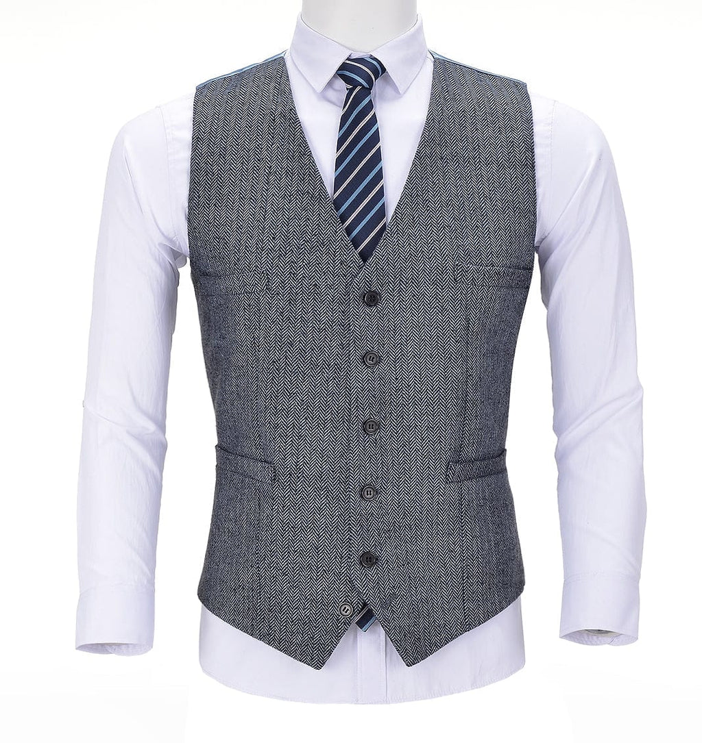 Tiavllya Tiavllya Vintage Classical Mens Regular Fit Tweed Herringbone V Neck Waistcoat