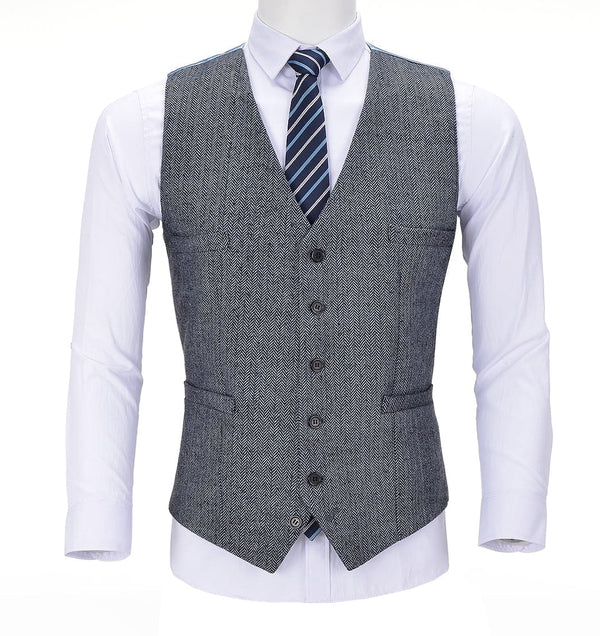 Tiavllya Tiavllya Vintage Classical Mens Regular Fit Tweed Herringbone V Neck Waistcoat