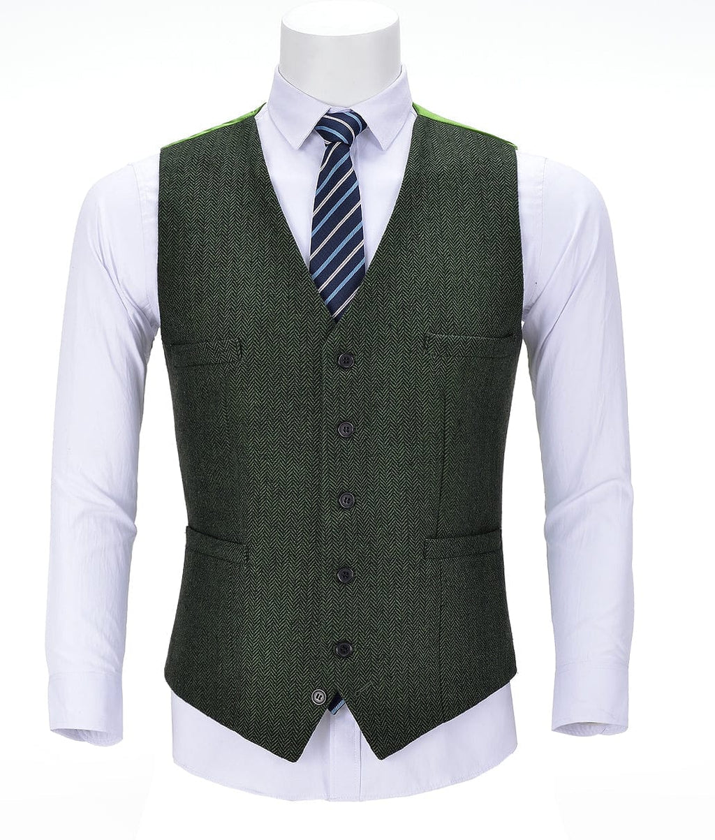 Tiavllya Tiavllya Vintage Classical Mens Regular Fit Tweed Herringbone V Neck Waistcoat