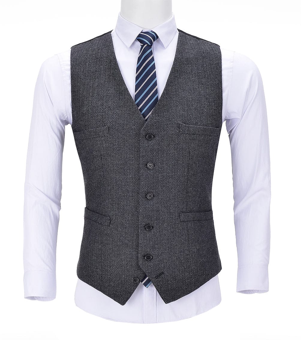 Tiavllya Tiavllya Vintage Classical Mens Regular Fit Tweed Herringbone V Neck Waistcoat