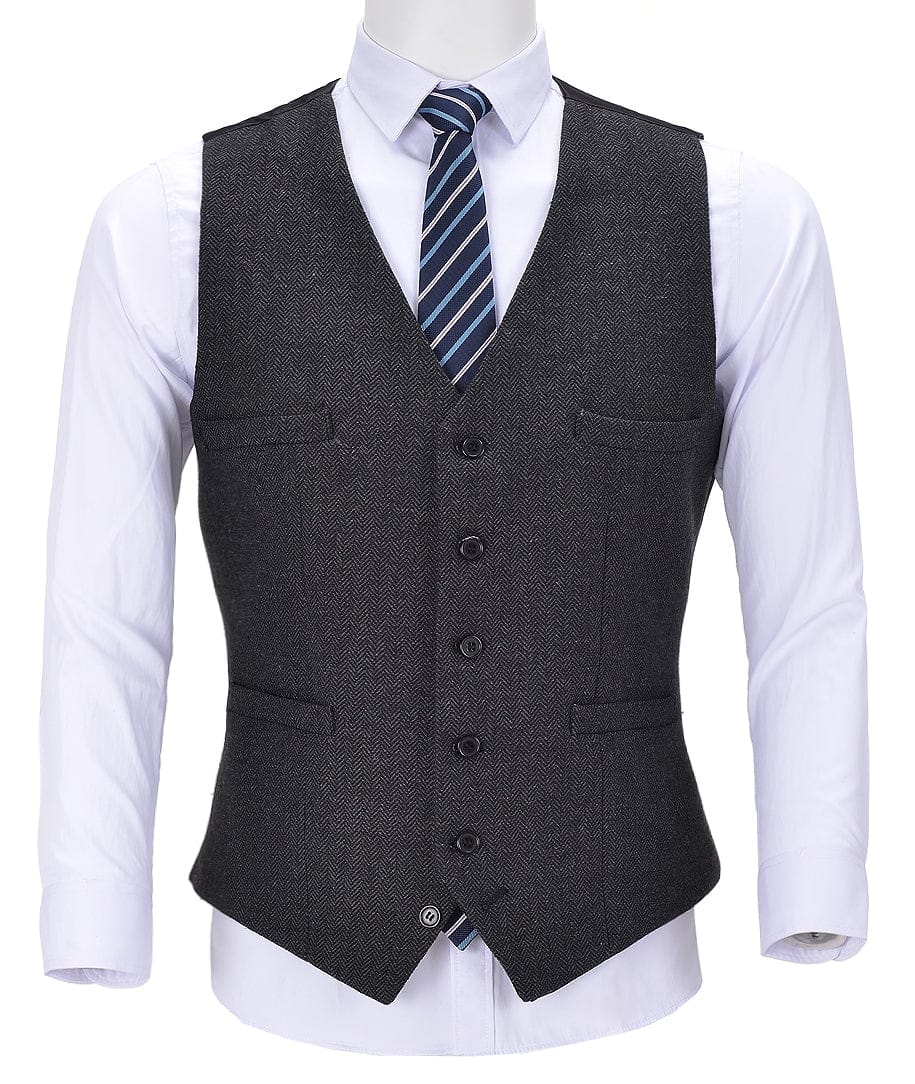 Tiavllya Tiavllya Vintage Classical Mens Regular Fit Tweed Herringbone V Neck Waistcoat