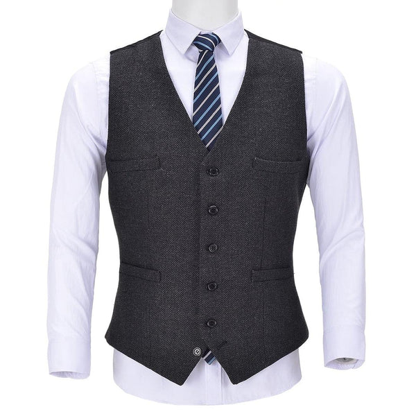 Tiavllya Tiavllya Vintage Classical Mens Regular Fit Tweed Herringbone V Neck Waistcoat
