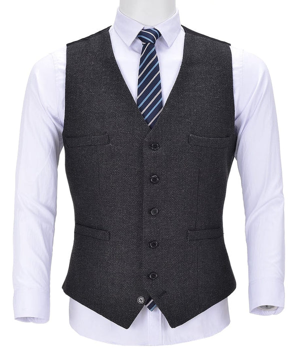 Tiavllya Tiavllya Vintage Classical Mens Regular Fit Tweed Herringbone V Neck Waistcoat