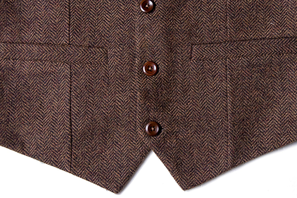 Tiavllya Tiavllya Vintage Classical Mens Regular Fit Tweed Herringbone V Neck Waistcoat