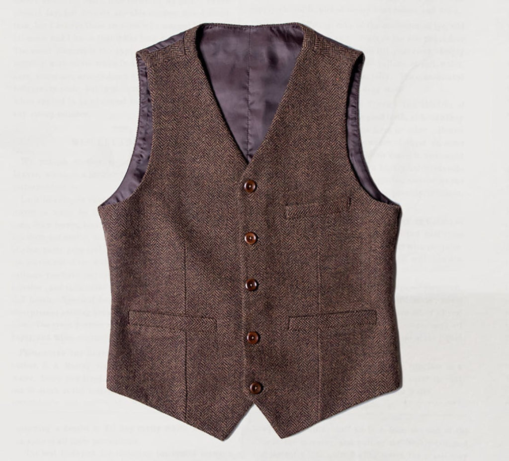 Tiavllya Tiavllya Vintage Classical Mens Regular Fit Tweed Herringbone V Neck Waistcoat