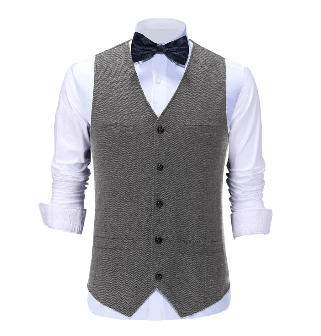 Tiavllya Tiavllya Vintage Classical Mens Regular Fit Tweed Herringbone V Neck Waistcoat