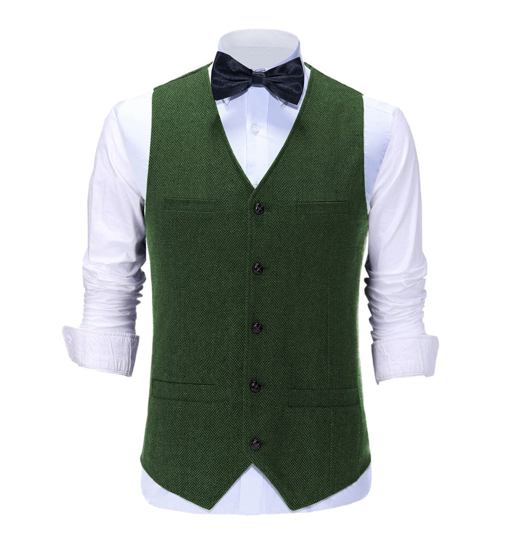 Tiavllya Tiavllya Vintage Classical Mens Regular Fit Tweed Herringbone V Neck Waistcoat