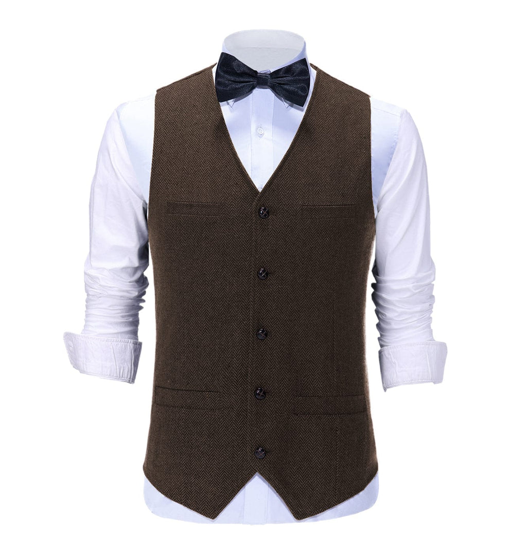 Tiavllya Tiavllya Vintage Classical Mens Regular Fit Tweed Herringbone V Neck Waistcoat