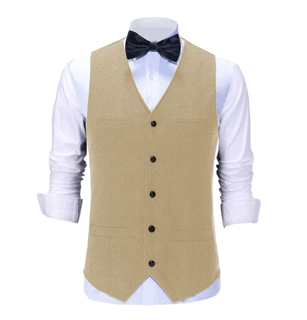Tiavllya Tiavllya Vintage Classical Mens Regular Fit Tweed Herringbone V Neck Waistcoat