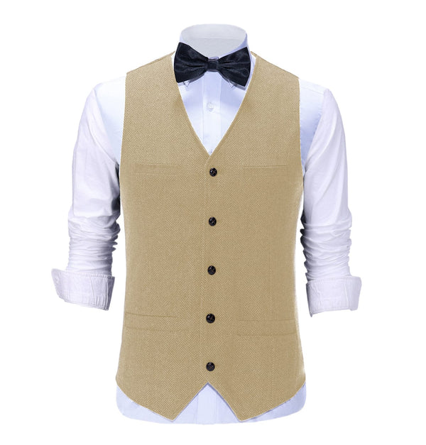 Tiavllya Tiavllya Vintage Classical Mens Regular Fit Tweed Herringbone V Neck Waistcoat