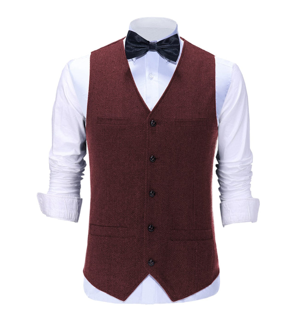 Tiavllya Tiavllya Vintage Classical Mens Regular Fit Tweed Herringbone V Neck Waistcoat