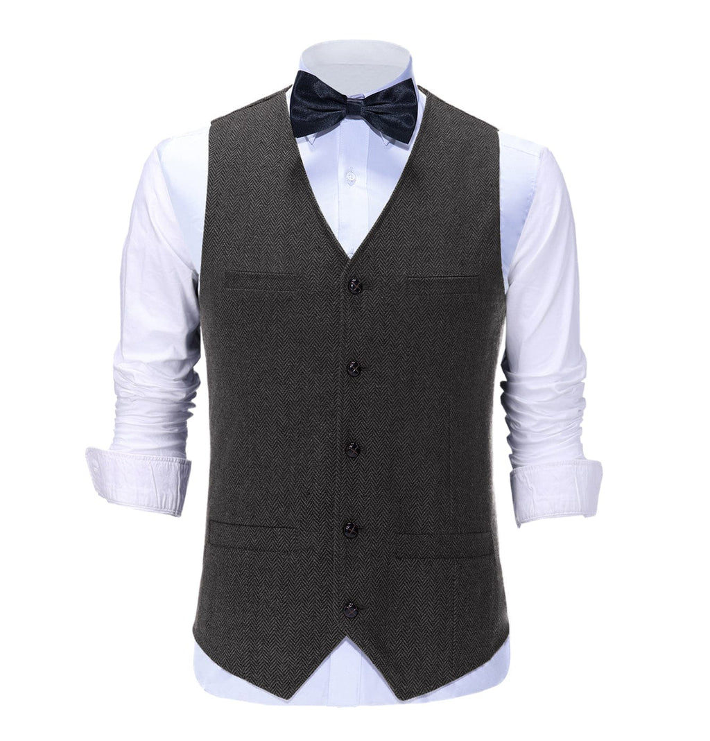 Tiavllya Tiavllya Vintage Classical Mens Regular Fit Tweed Herringbone V Neck Waistcoat