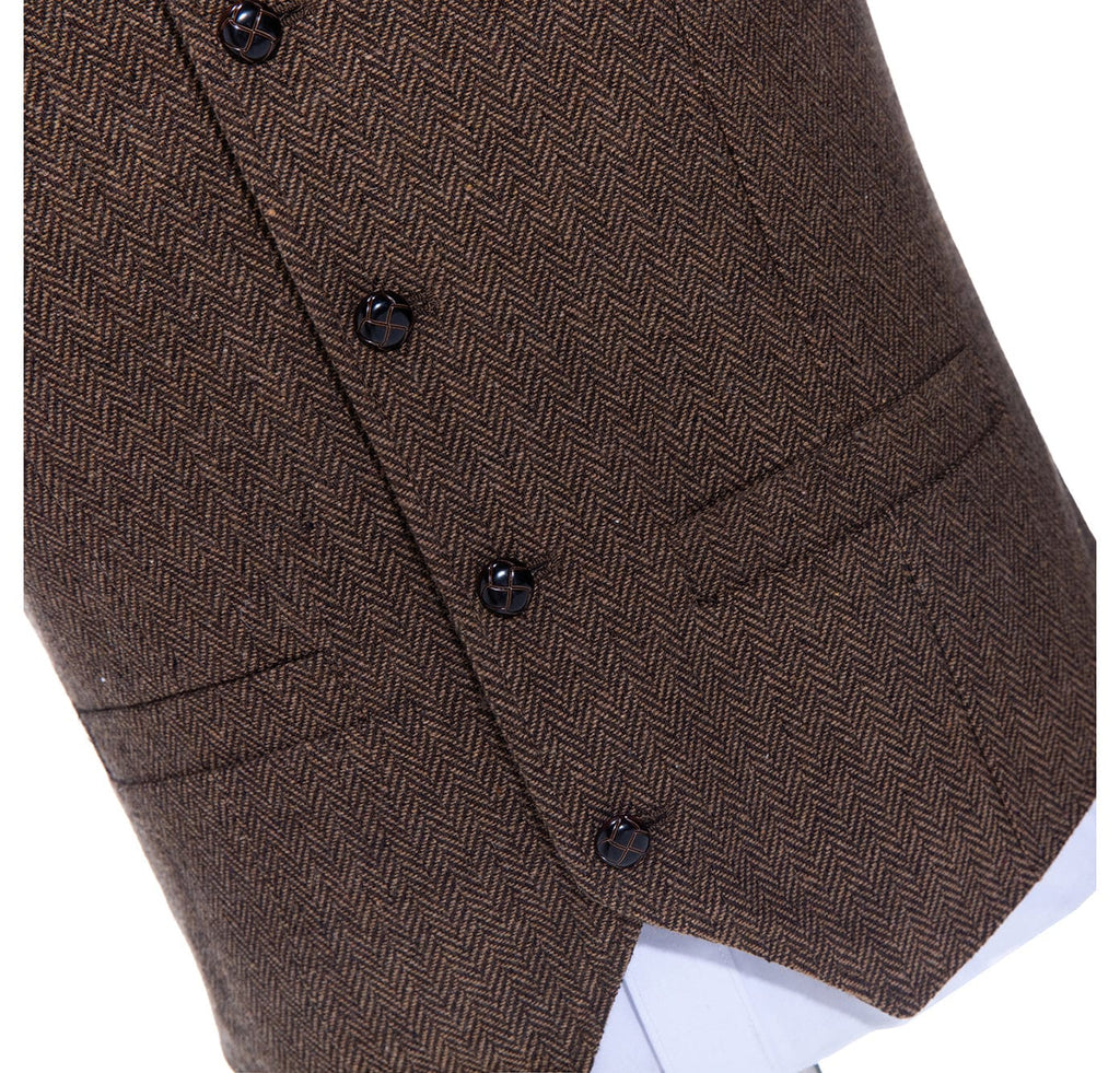 Tiavllya Tiavllya Vintage Classical Mens Regular Fit Tweed Herringbone V Neck Waistcoat