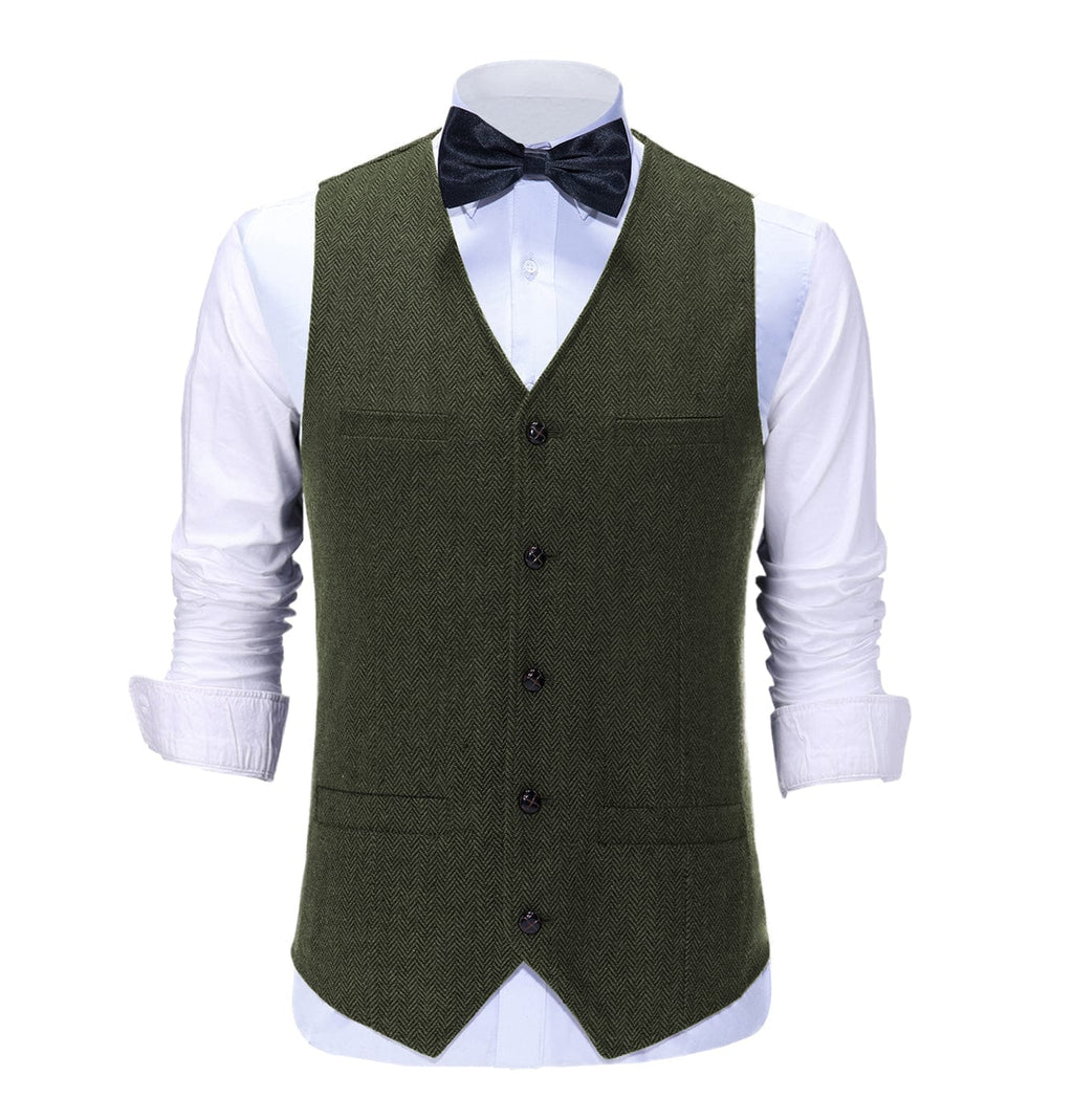 Tiavllya Tiavllya Vintage Classical Mens Regular Fit Tweed Herringbone V Neck Waistcoat