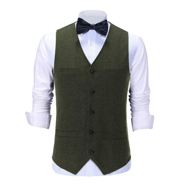 Tiavllya Tiavllya Vintage Classical Mens Regular Fit Tweed Herringbone V Neck Waistcoat