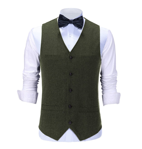 Tiavllya Tiavllya Vintage Classical Mens Regular Fit Tweed Herringbone V Neck Waistcoat