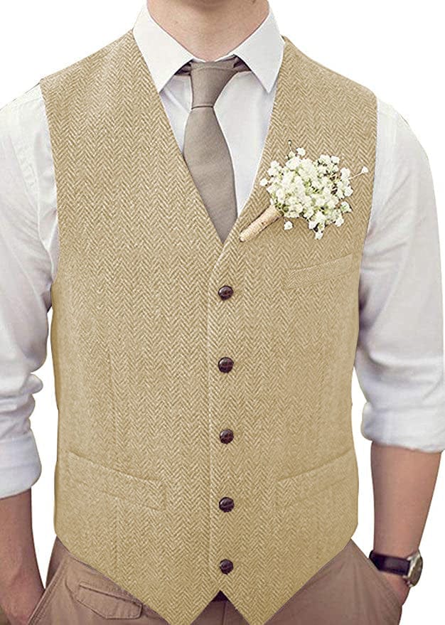 Tiavllya Tiavllya Vintage Classical Mens Regular Fit Tweed Herringbone V Neck Waistcoat