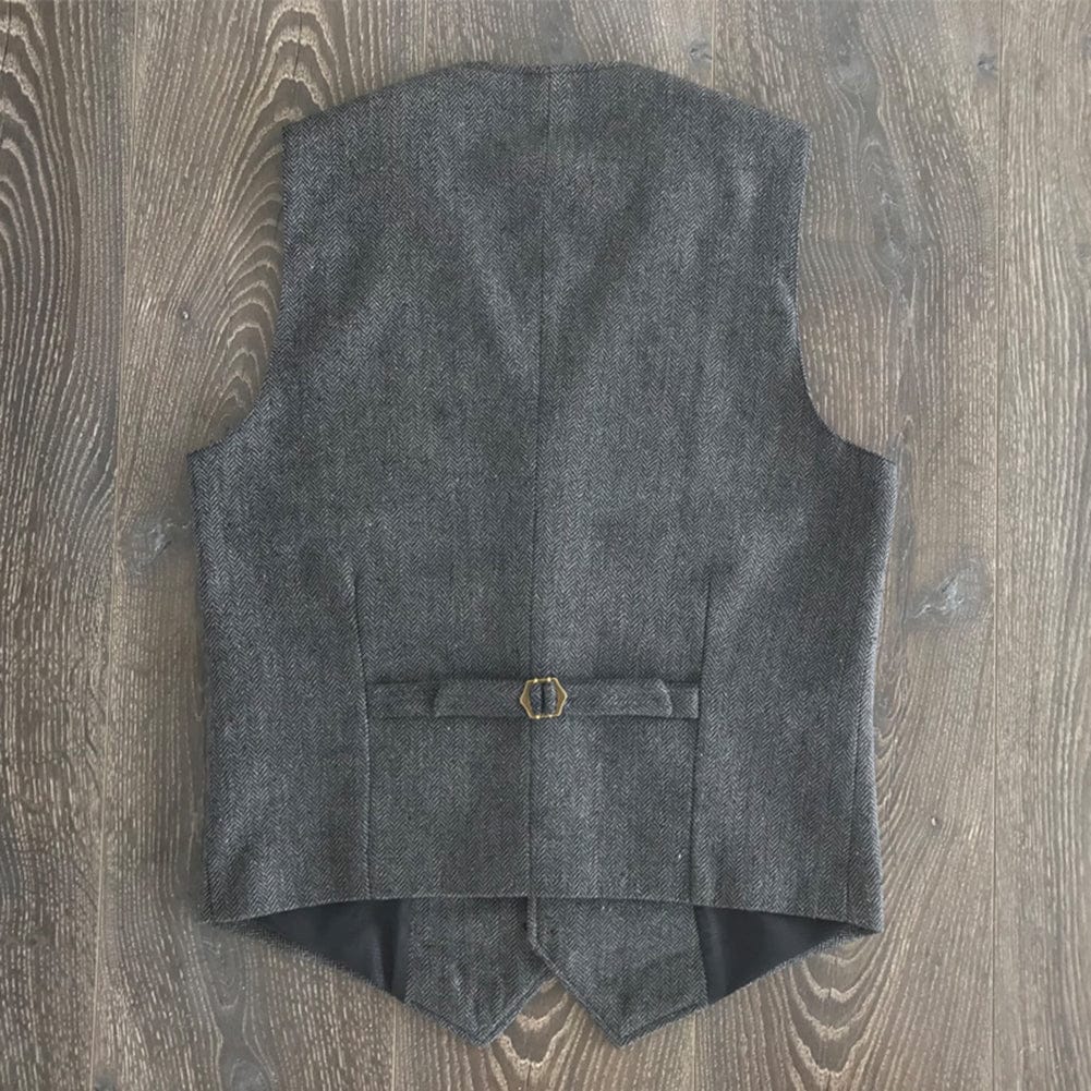 Tiavllya Tiavllya Vintage Classical Mens Regular Fit Tweed Herringbone V Neck Waistcoat