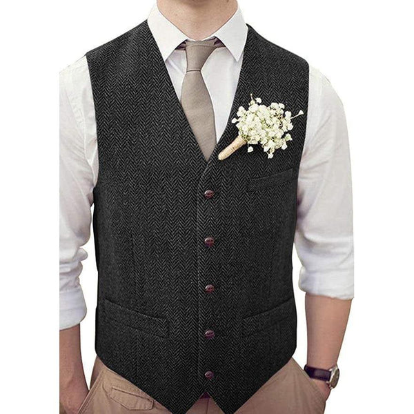 Tiavllya Tiavllya Vintage Classical Mens Regular Fit Tweed Herringbone V Neck Waistcoat