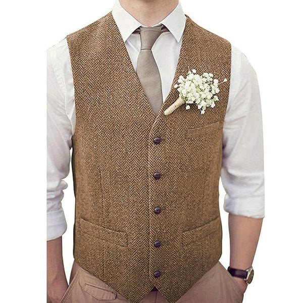 Tiavllya Tiavllya Vintage Classical Mens Regular Fit Tweed Herringbone V Neck Waistcoat