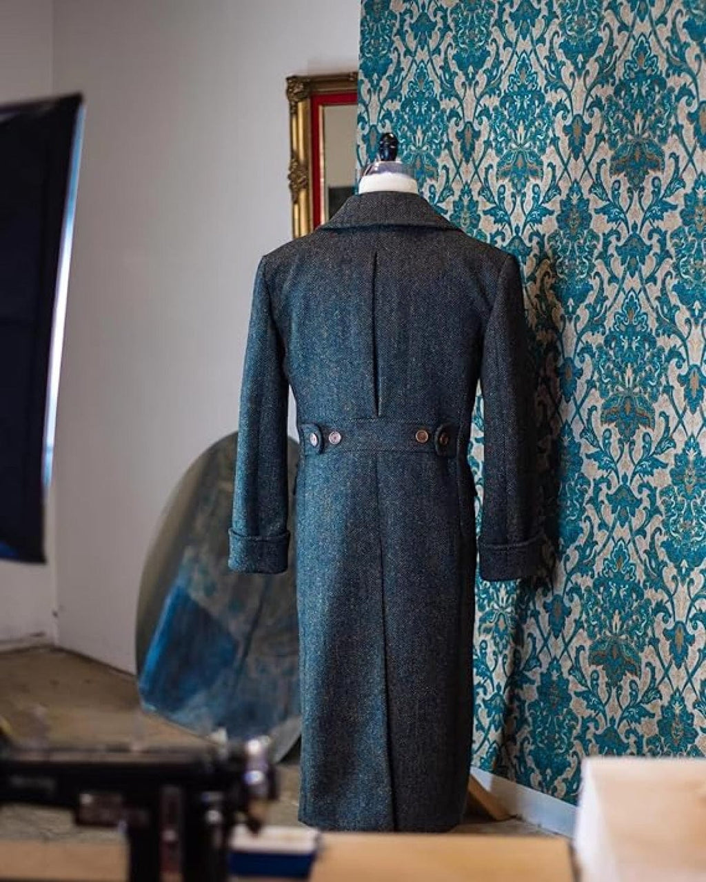 Tiavllya Tiavllya Vintage Trench Coat Men Double Breasted Notch Collar Herringbone Tweed Coat Slim Fit Winter Wedding