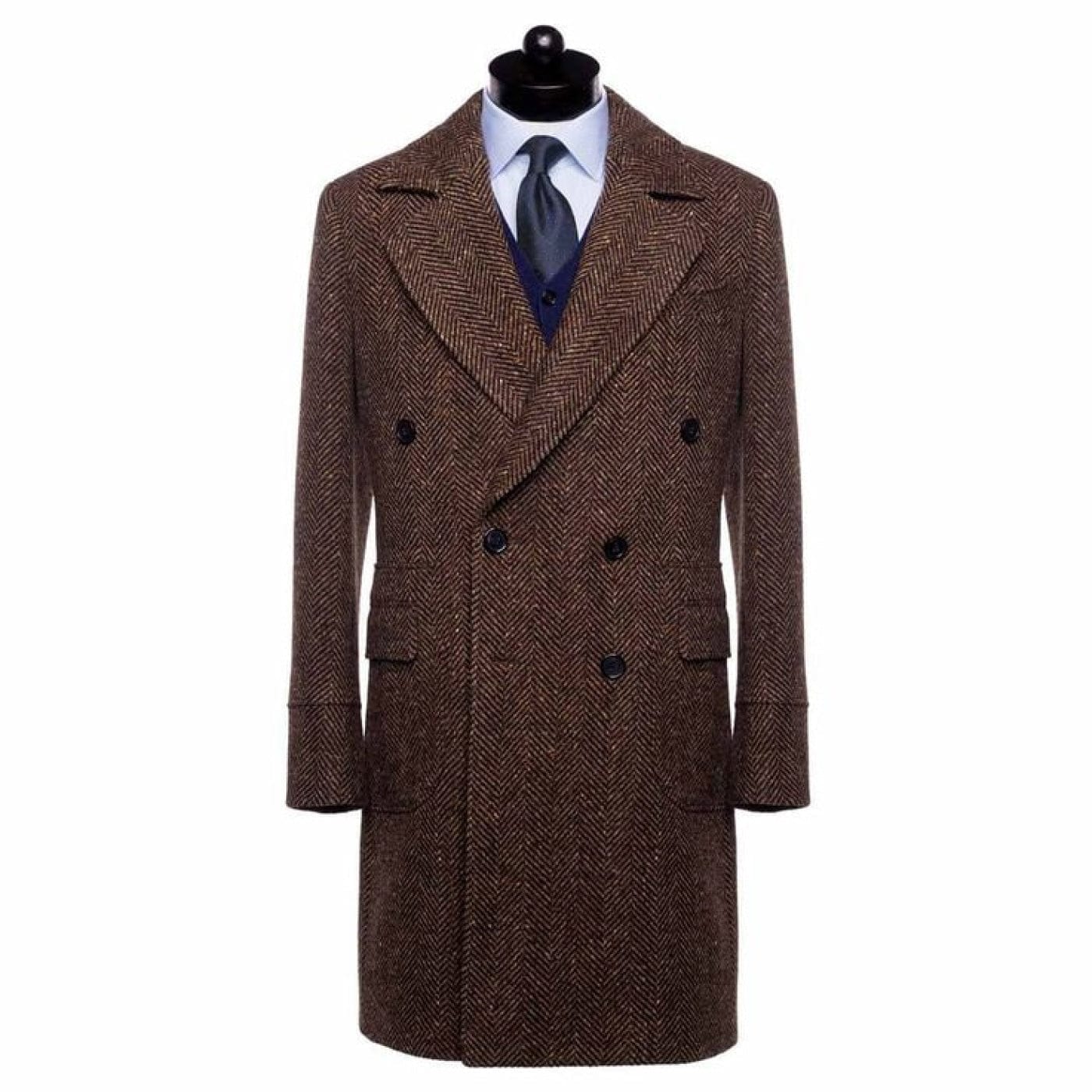 Tiavllya Vintage Trench Coat Men Double Breasted Notch Collar Herringb