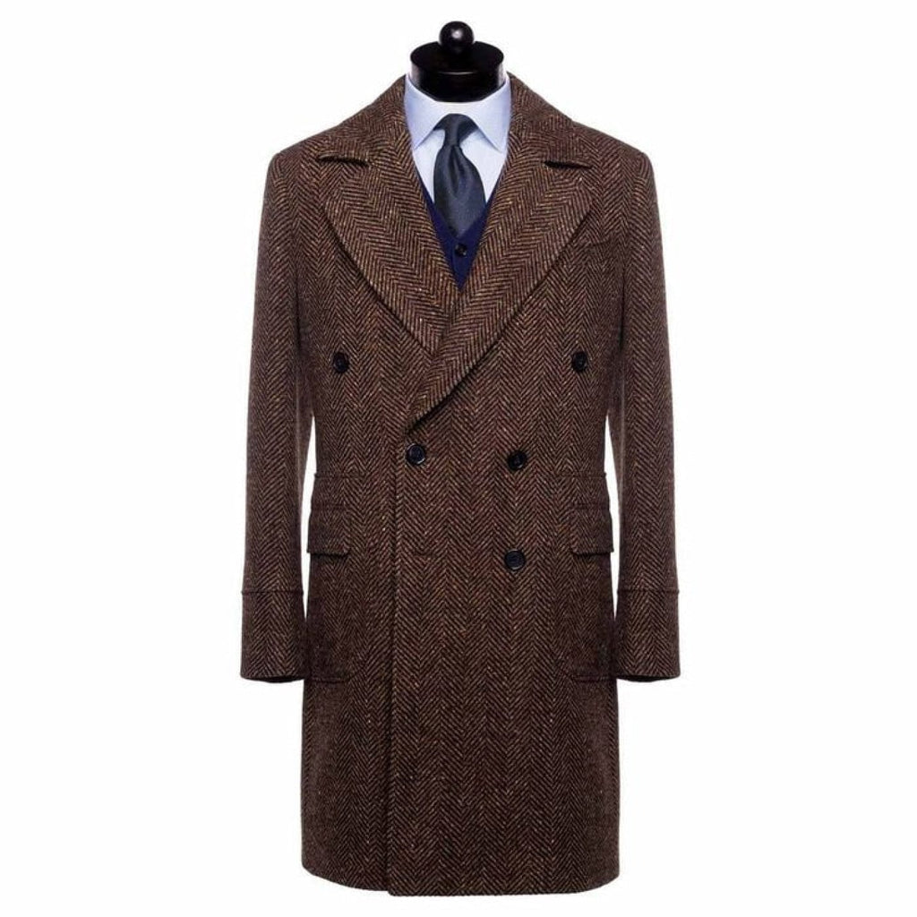 Tiavllya Tiavllya Vintage Trench Coat Men Double Breasted Notch Collar Herringbone Tweed Coat Slim Fit Winter Wedding