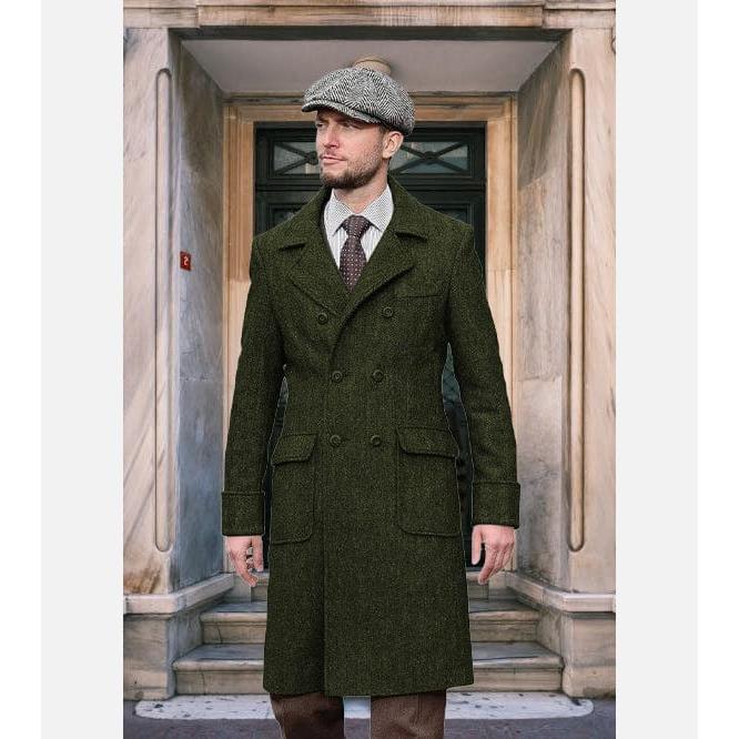 Tiavllya Tiavllya Vintage Trench Coat Men Double Breasted Notch Collar Herringbone Tweed Coat Slim Fit Winter Wedding