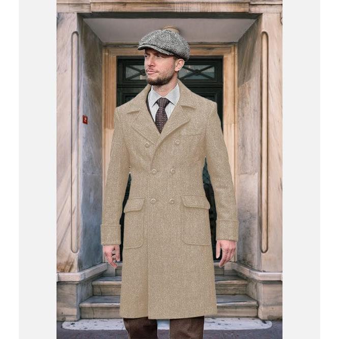 Tiavllya Tiavllya Vintage Trench Coat Men Double Breasted Notch Collar Herringbone Tweed Coat Slim Fit Winter Wedding
