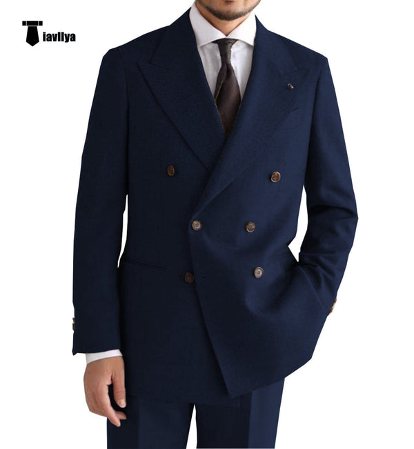 Tiavllya Vintage Classical Men's 2 Piece Suit Herringbone Tweed Peak Lapel Tuxedos (Blazer+Pants)