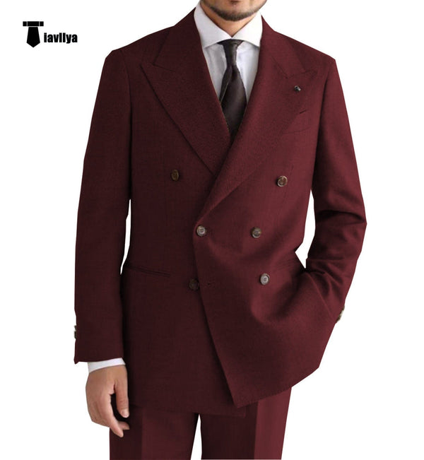 Tiavllya Vintage Classical Men's 2 Piece Suit Herringbone Tweed Peak Lapel Tuxedos (Blazer+Pants)