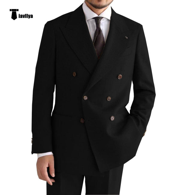 Tiavllya Vintage Classical Men's 2 Piece Suit Herringbone Tweed Peak Lapel Tuxedos (Blazer+Pants)