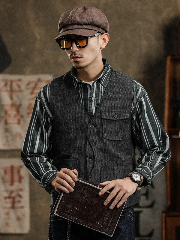 Tiavllya Vintage Classical Mens Regular Fit Tweed Herringbone V Neck Suit Vest