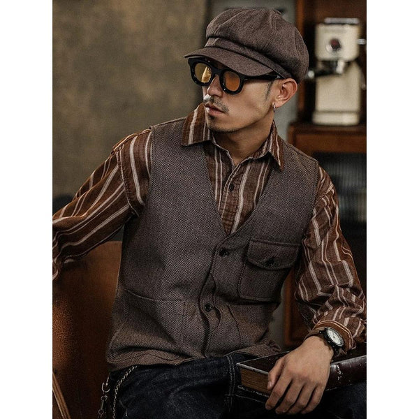 Tiavllya Vintage Classical Mens Regular Fit Tweed Herringbone V Neck Suit Vest