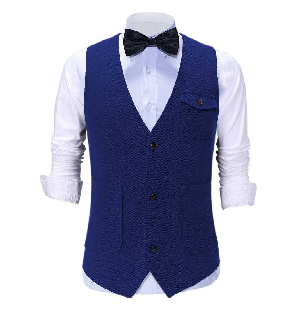 Tiavllya Vintage Classical Mens Regular Fit Tweed Herringbone V Neck Suit Vest