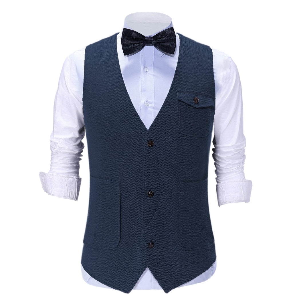 Tiavllya Vintage Classical Mens Regular Fit Tweed Herringbone V Neck Suit Vest