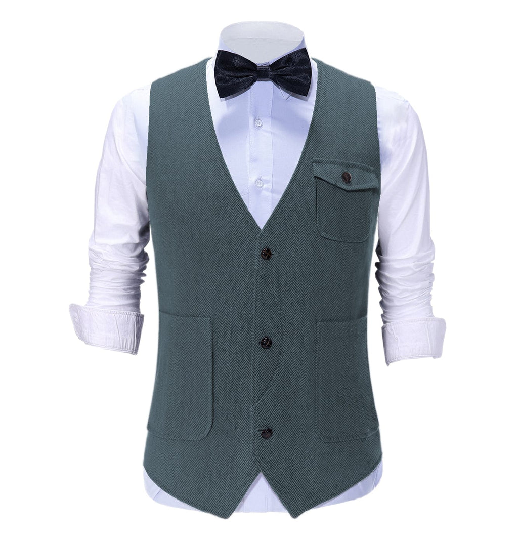 Tiavllya Vintage Classical Mens Regular Fit Tweed Herringbone V Neck Suit Vest