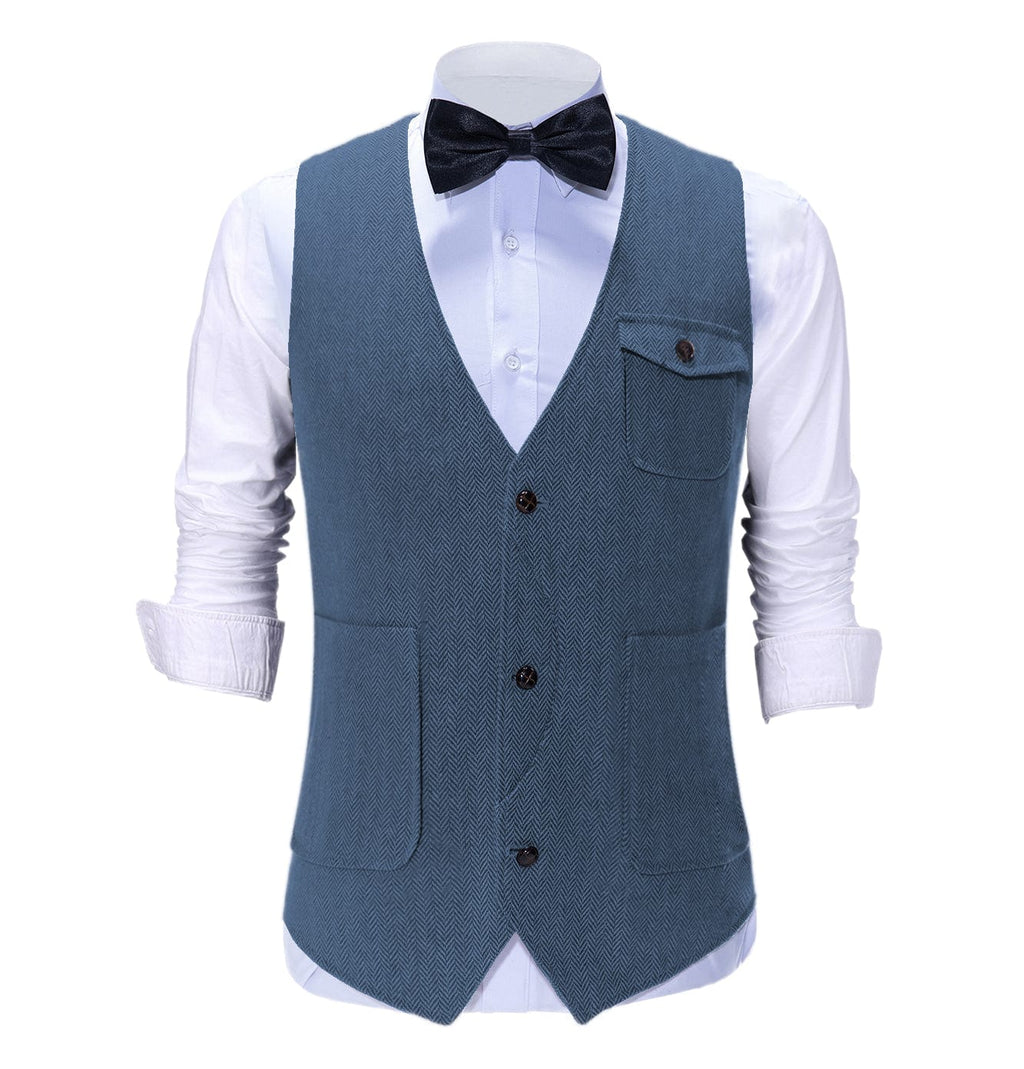Tiavllya Vintage Classical Mens Regular Fit Tweed Herringbone V Neck Suit Vest
