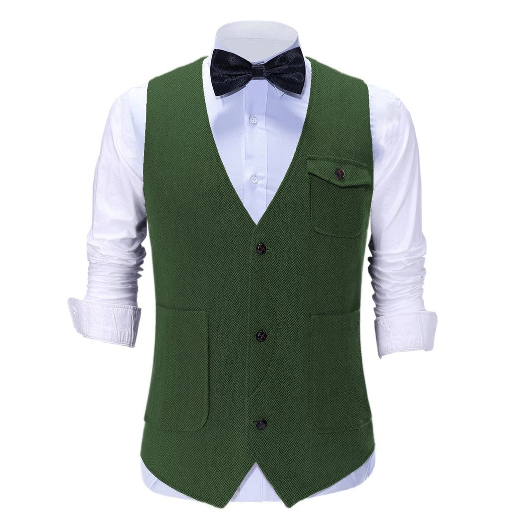 Tiavllya Vintage Classical Mens Regular Fit Tweed Herringbone V Neck Suit Vest