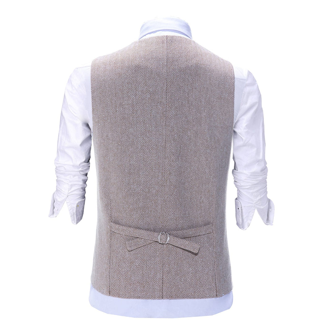 Tiavllya Vintage Classical Mens Regular Fit Tweed Herringbone V Neck Suit Vest