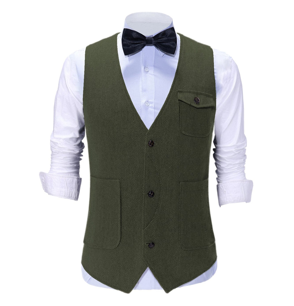 Tiavllya Vintage Classical Mens Regular Fit Tweed Herringbone V Neck Suit Vest