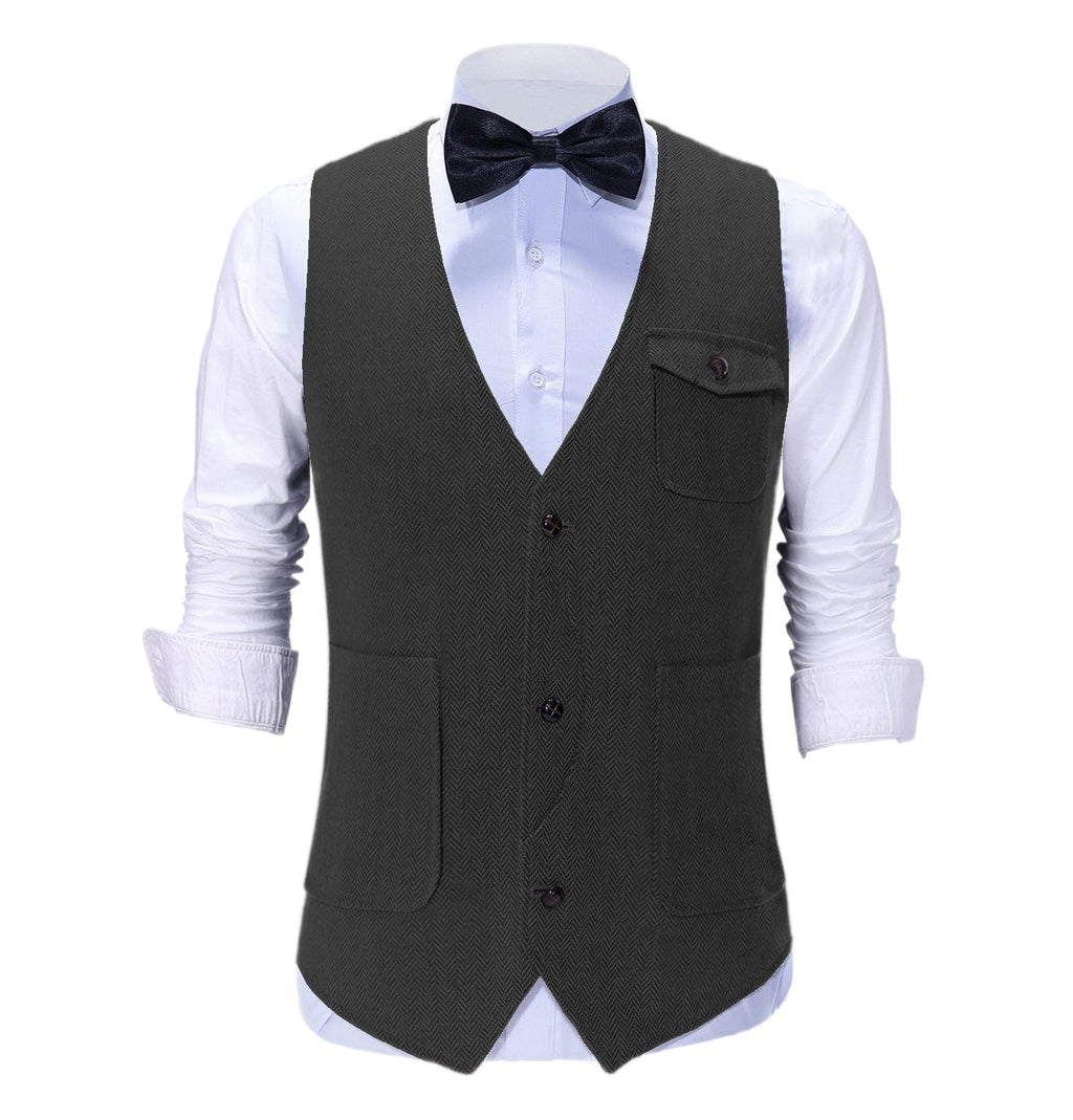 Tiavllya Vintage Classical Mens Regular Fit Tweed Herringbone V Neck Suit Vest