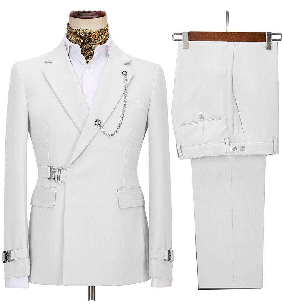 2 Pieces Suit - 2 Piece Men's Suit With Metal Clasp Slim Fit Suit Stylish Tuxedo Suit Set (Blazer+Pants)